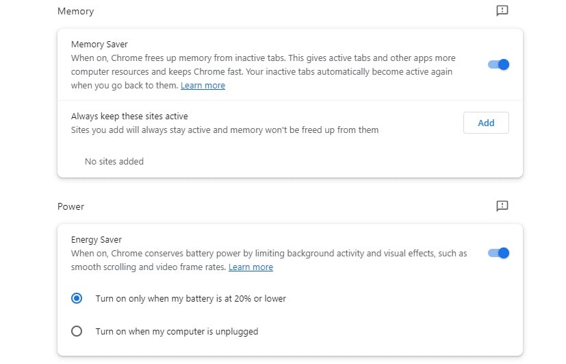 Économiseur de mémoire Chrome