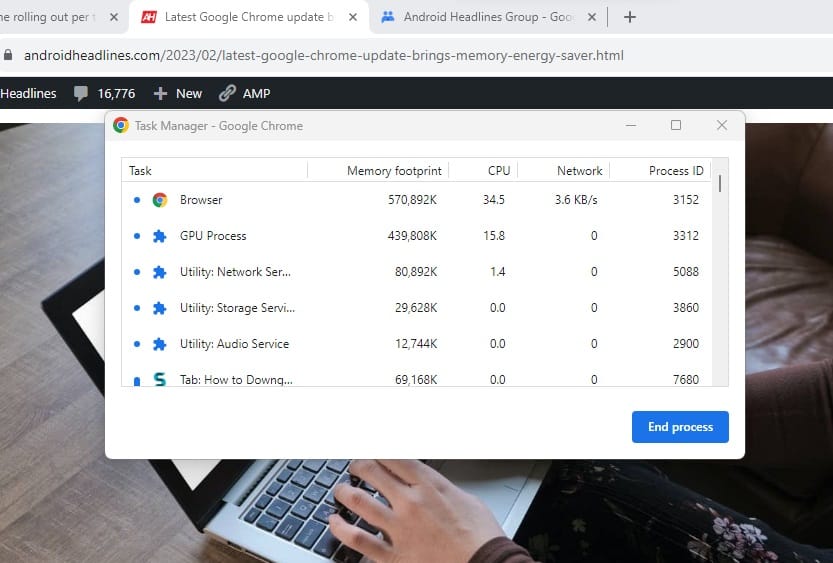 Gestionnaire de tâches Chrome