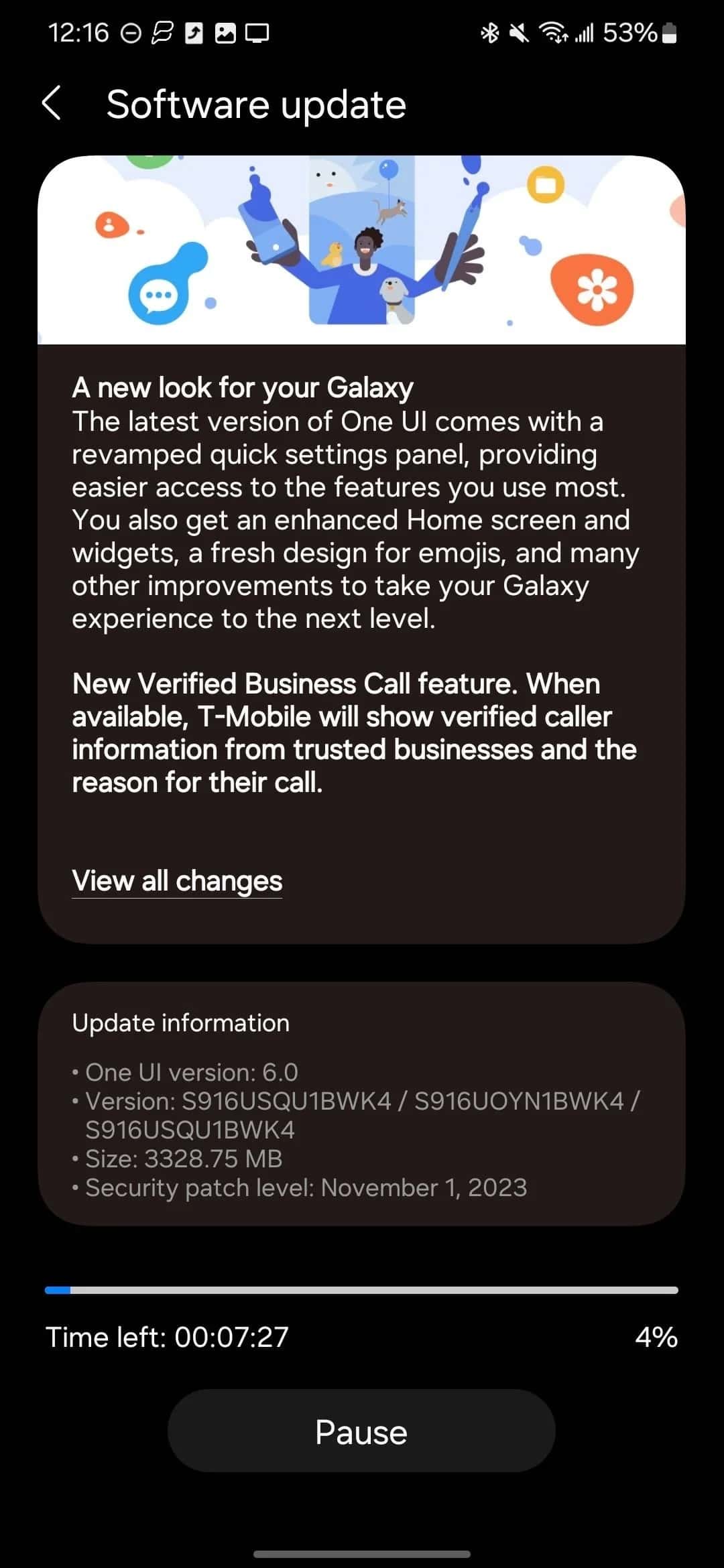 Capture d'écran de la mise à jour du Samsung Galaxy S23 US Android 14
