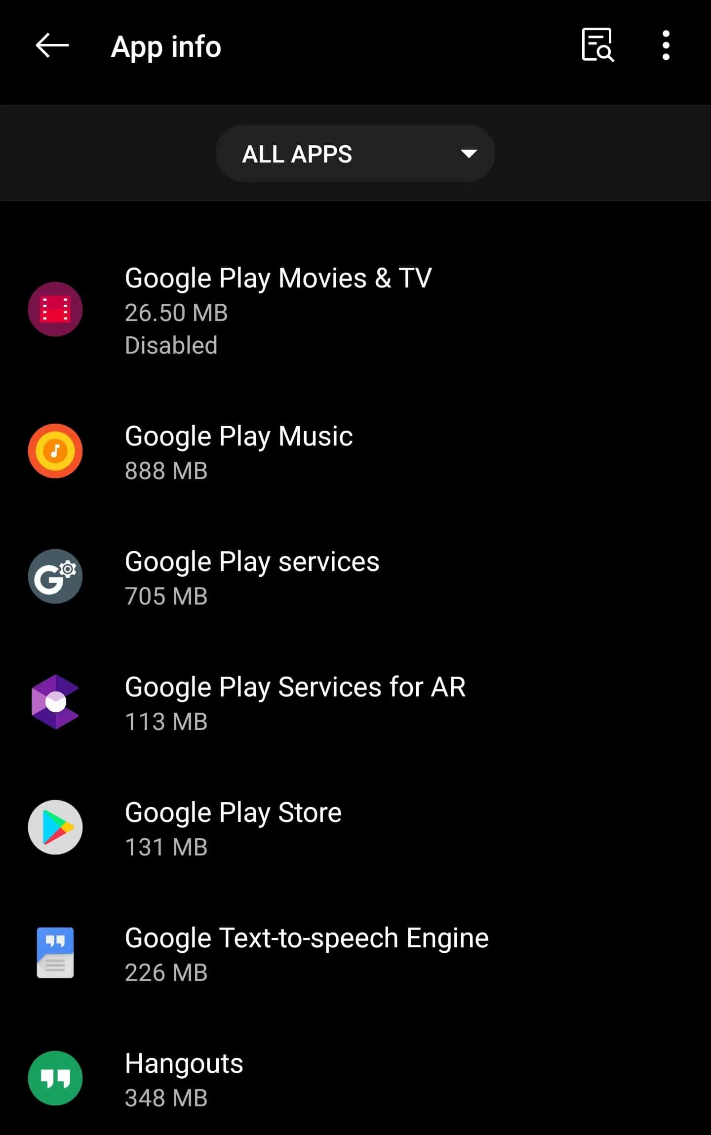 Paramètres des applications Google Play Store