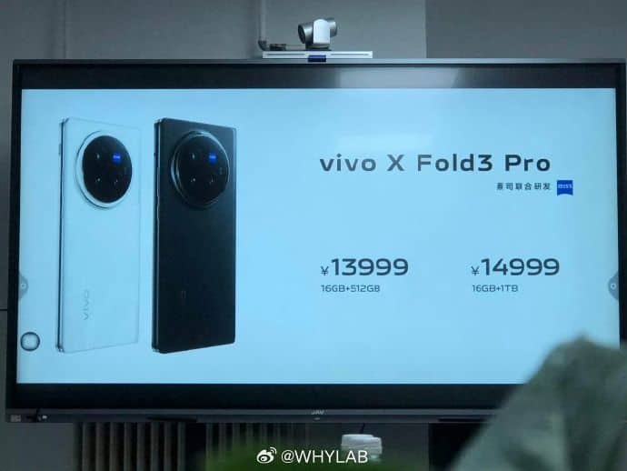 Fuite des étiquettes de prix du Vivo X Fold 3 Pro