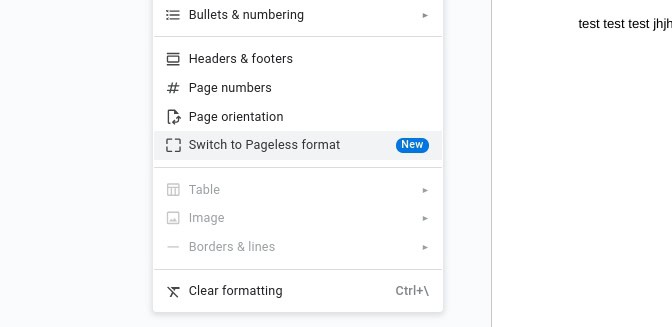 Format sans page Google Docs