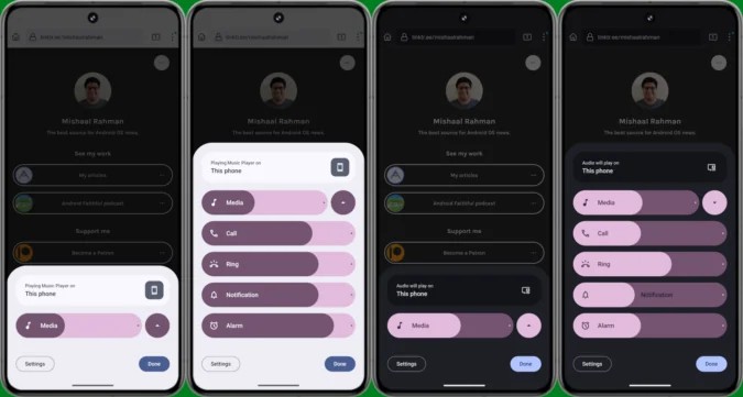 Panneau de volume Android 15