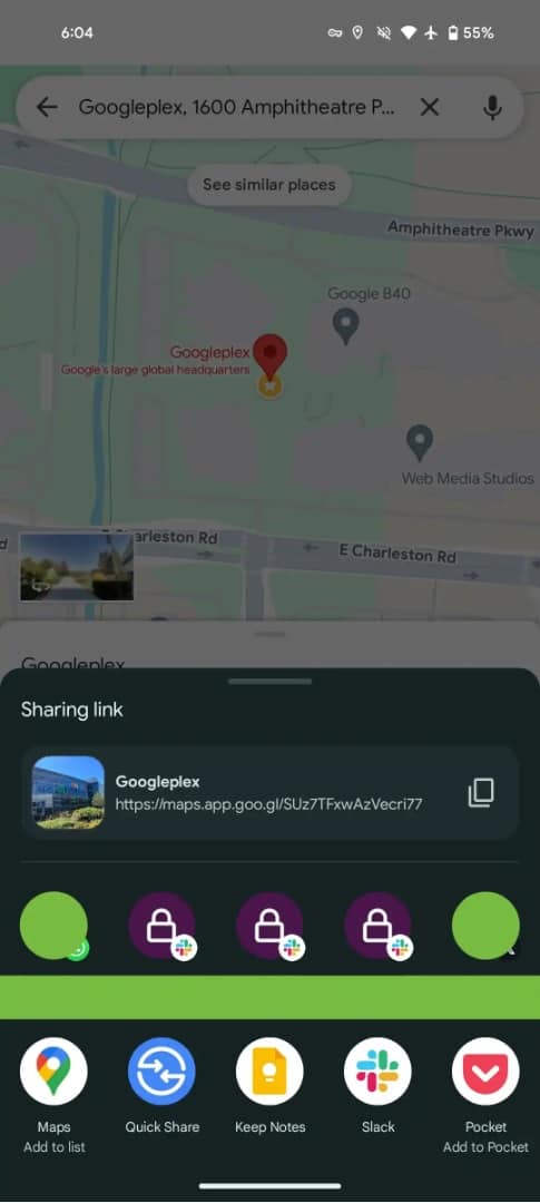 Feuille de partage Google Maps Android 1