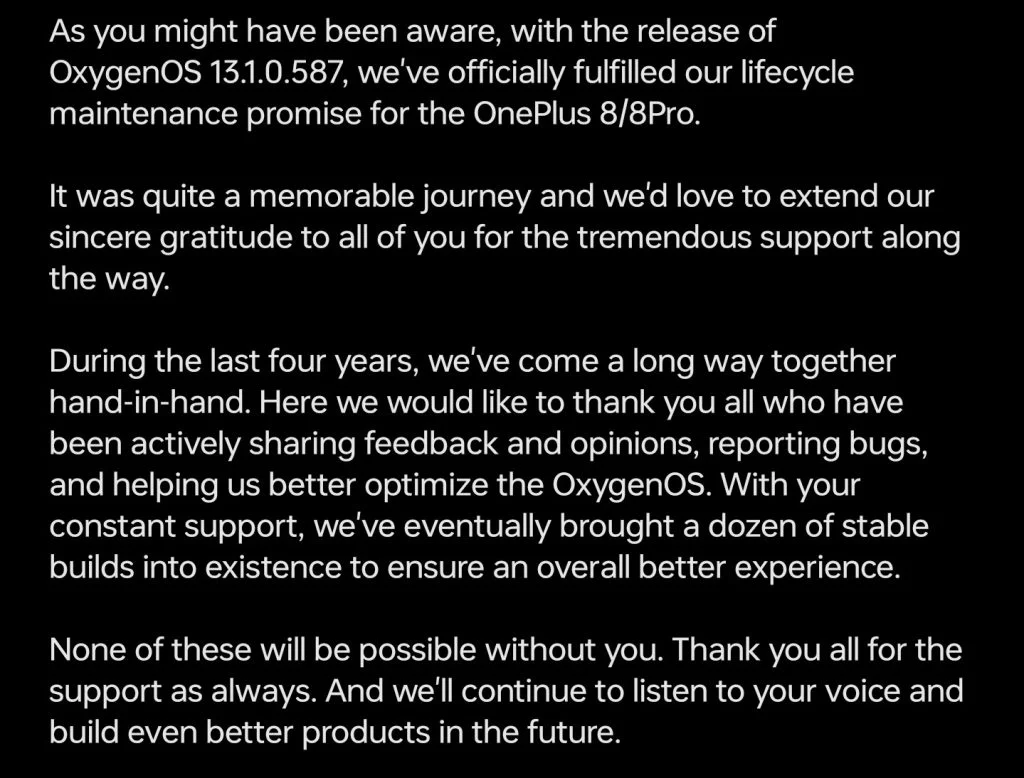 Déclaration finale de mise à jour du OnePlus 8