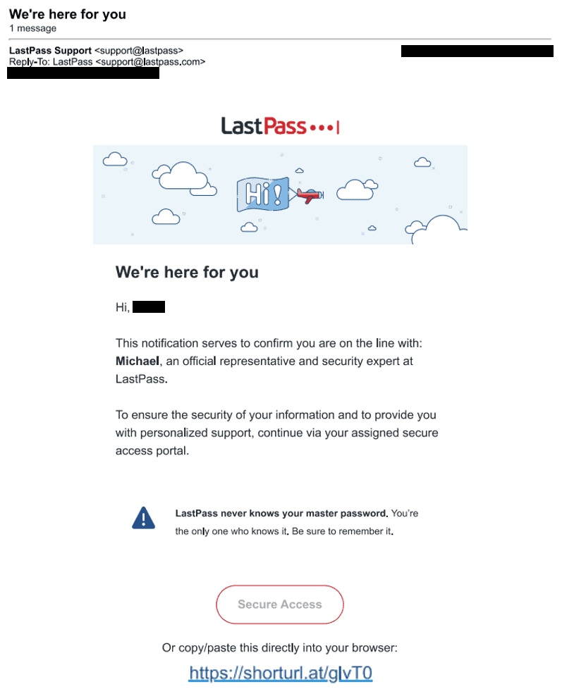 Campagne de phishing de marque LastPass