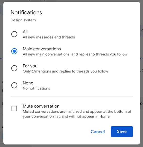 Options de notification de chat Google