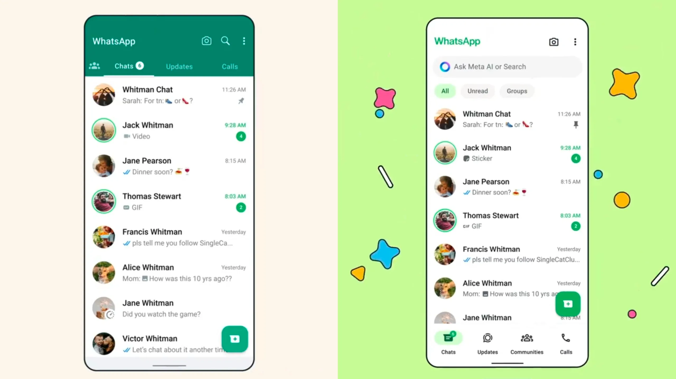 WhatsApp ancien vs nouveau design mai 2024