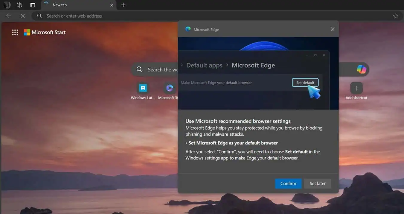 Fenêtre contextuelle 3D du navigateur Microsoft Windows Edge