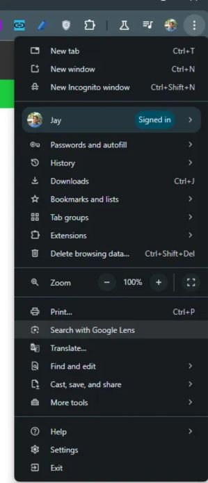 Cercle pour rechercher via le menu Chrome de Google Lens