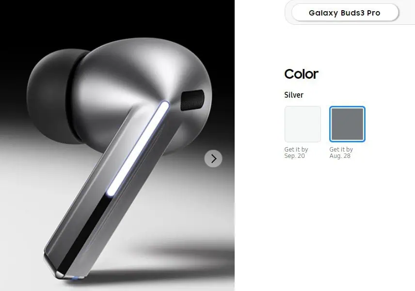 Date d'expédition des Galaxy Buds Pro 3 dans la boutique Samsung