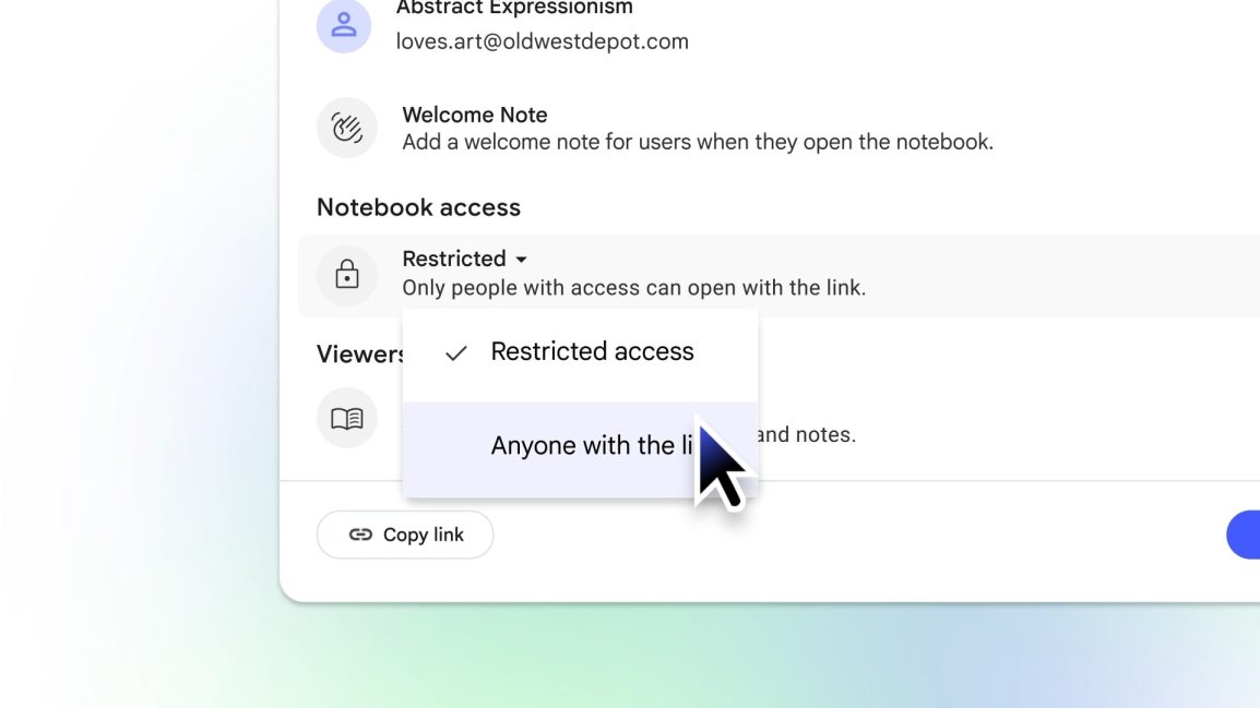 Notebooklm toute personne avec cette option de lien