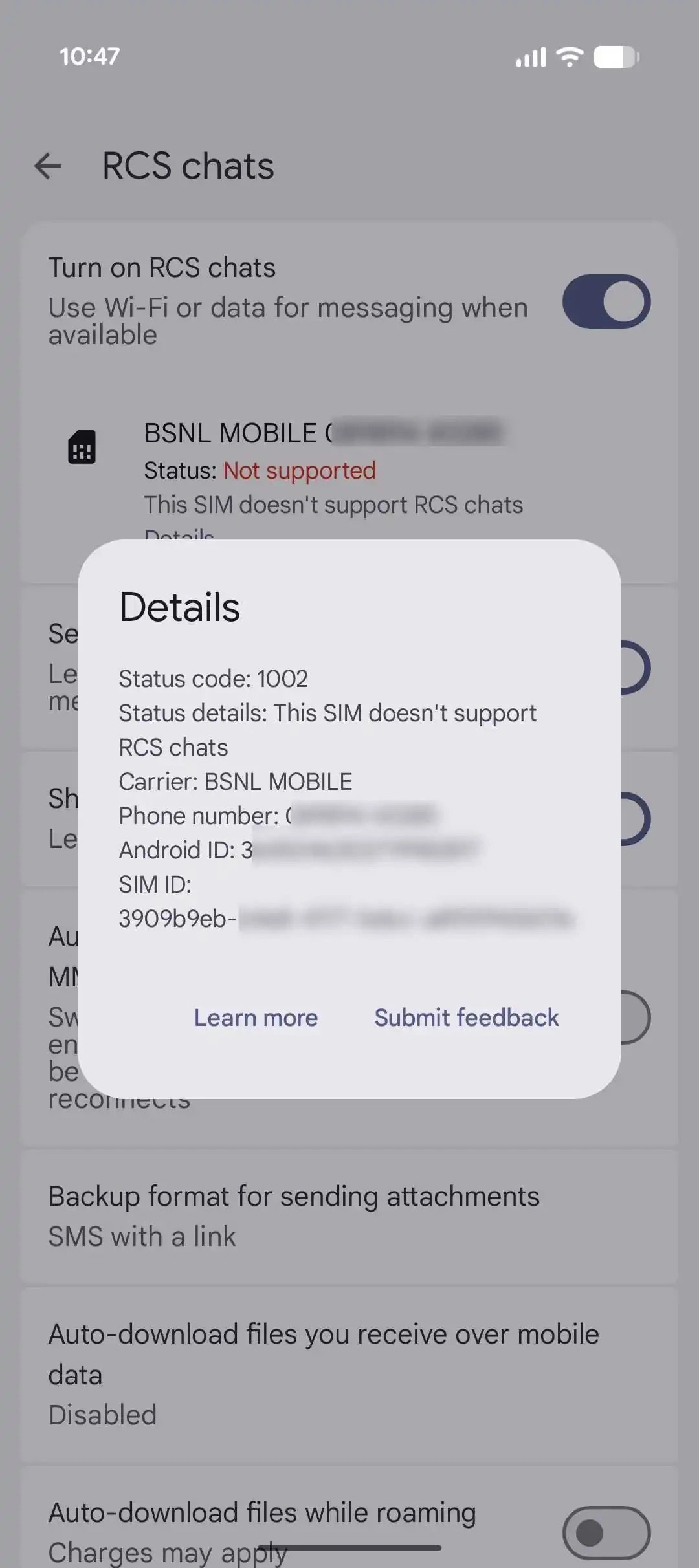 Messages Google RCS Détails du bouton 2