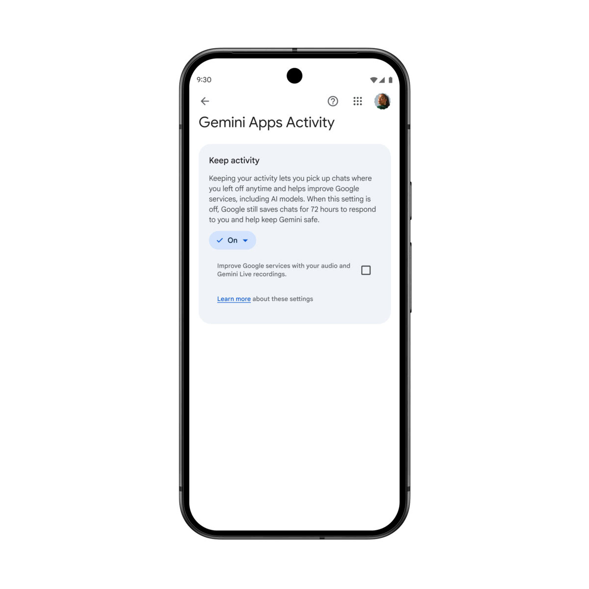Gemni Keep Activity setting