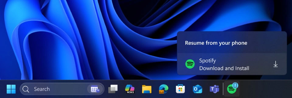 Installation d'alerte de la barre des tâches Spotify