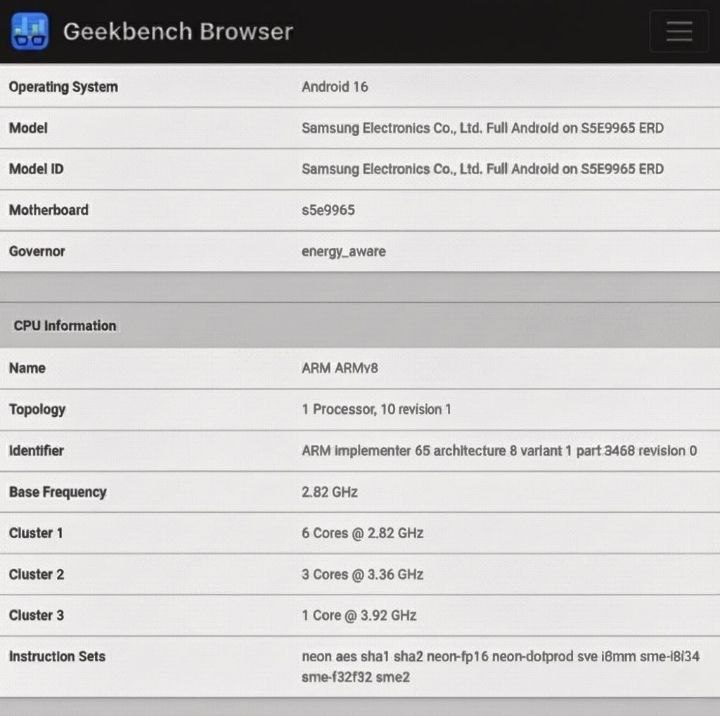 Samsung Exynos 2600 évalue la vitesse de base de Geekbench en novembre 2025