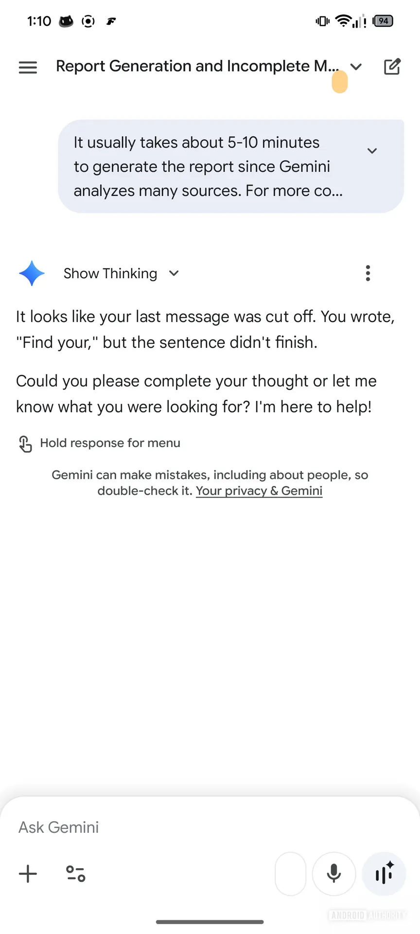Google Gemini Boutons Développer et Réduire 1