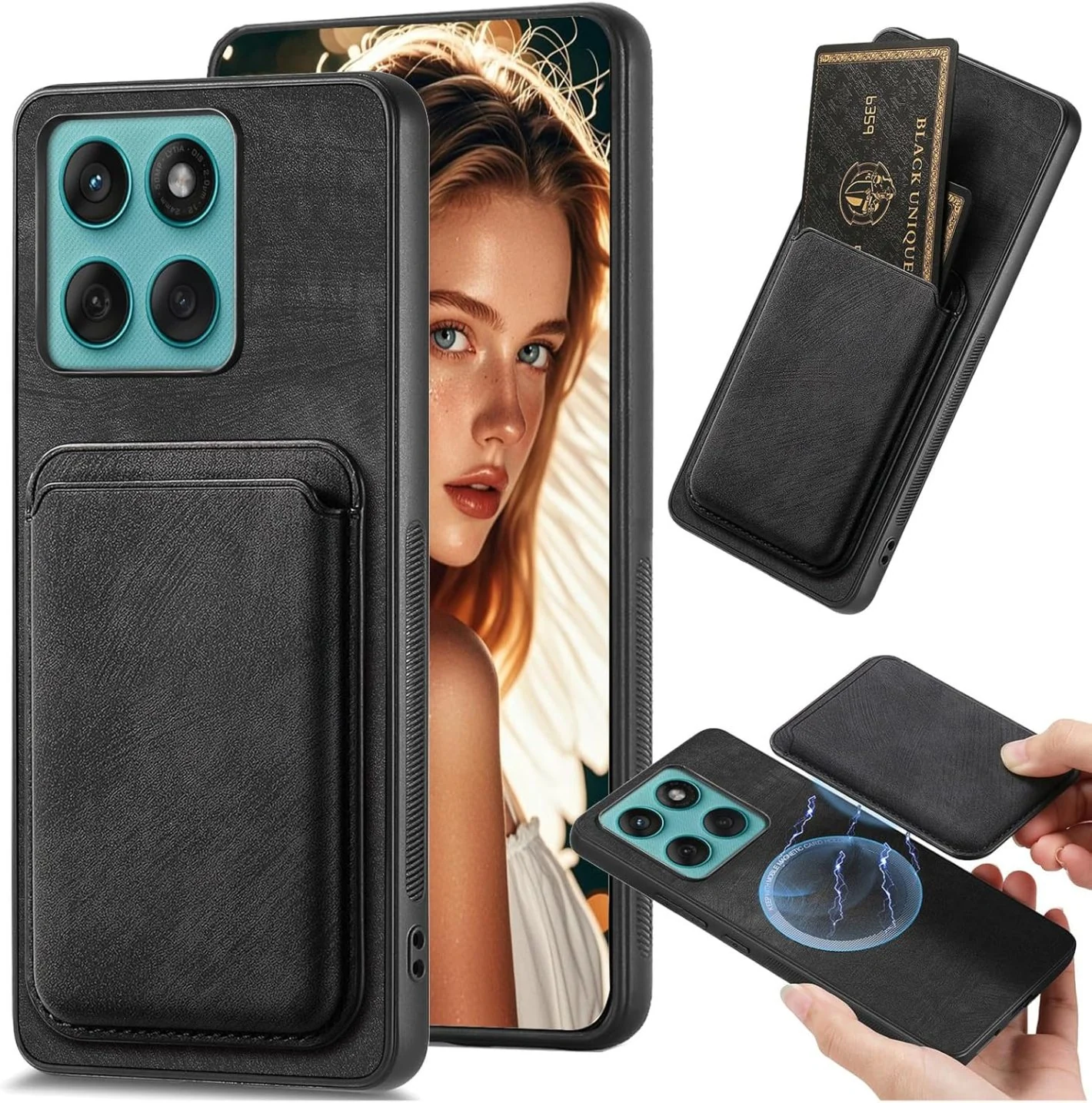 Ephou Étui Magnétique Porte-Carte de Crédit Détachable Motorola Edge 2025