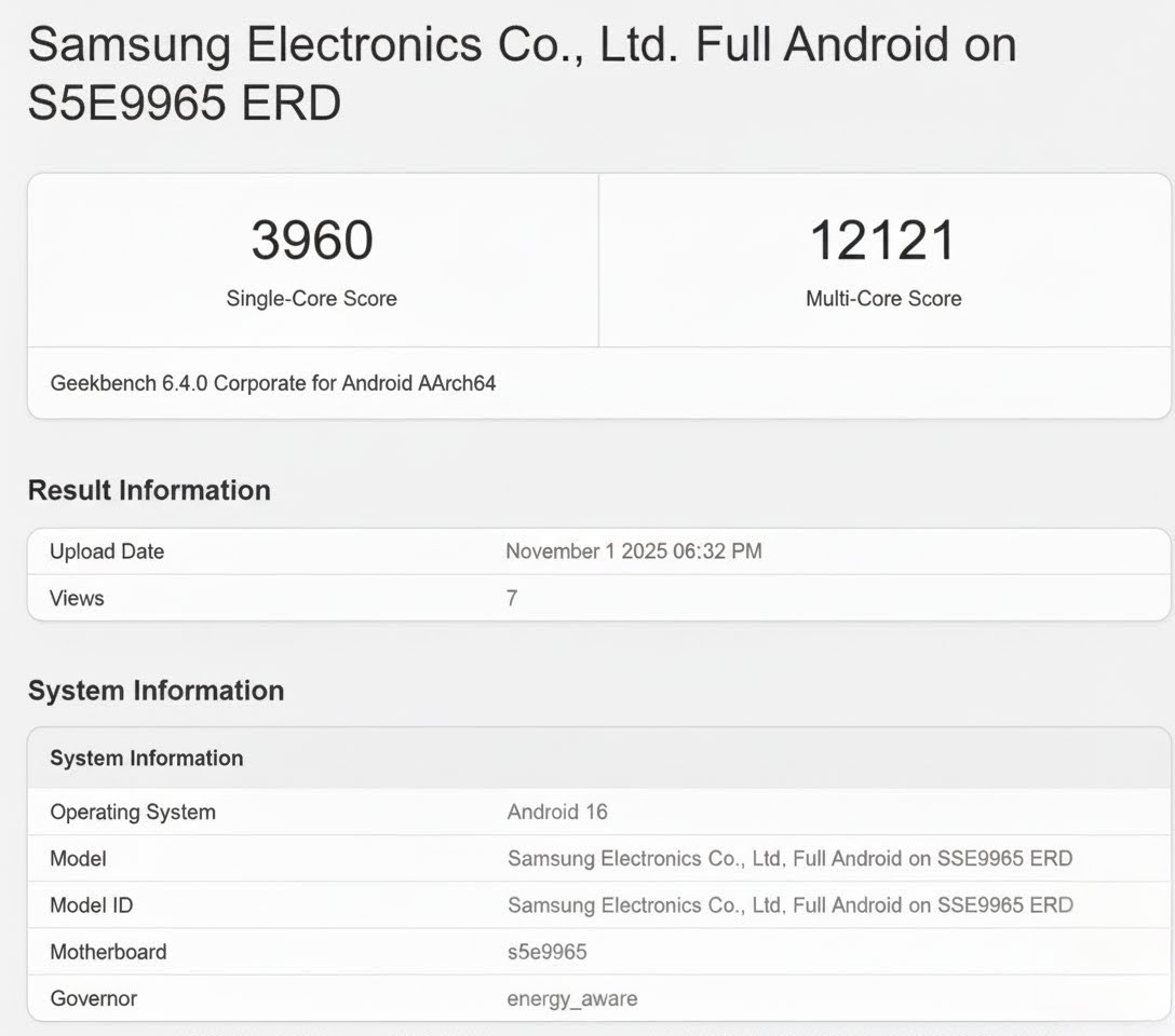 Samsung Exynos 2600 benchmarks résultats Geekbench novembre 2025