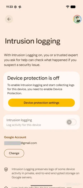Paramètres de journalisation des intrusions Android 16