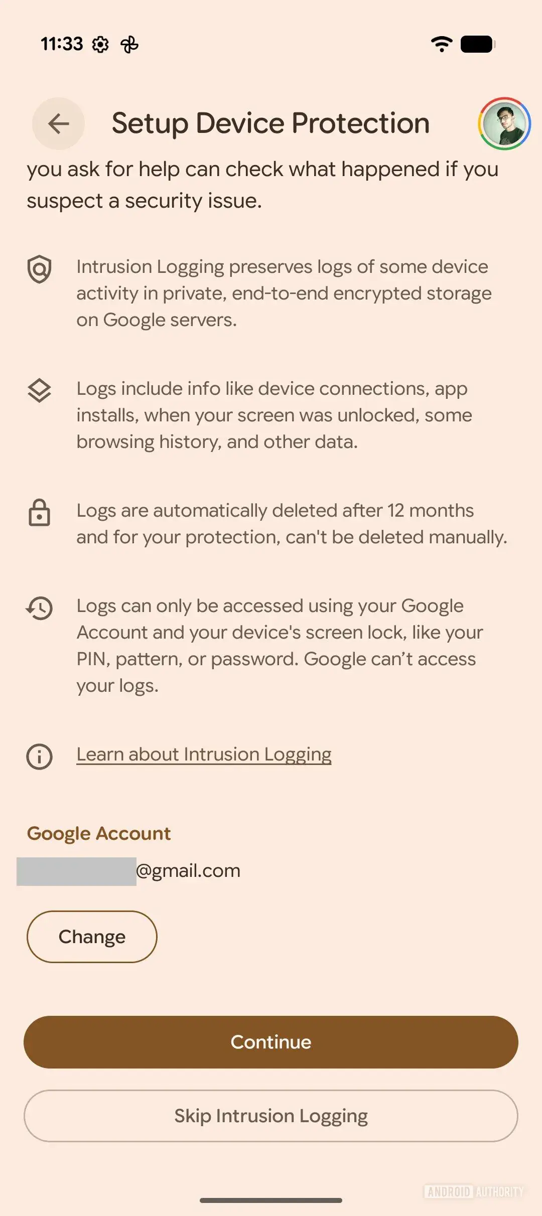 Configuration de la journalisation des intrusions Android 16 2