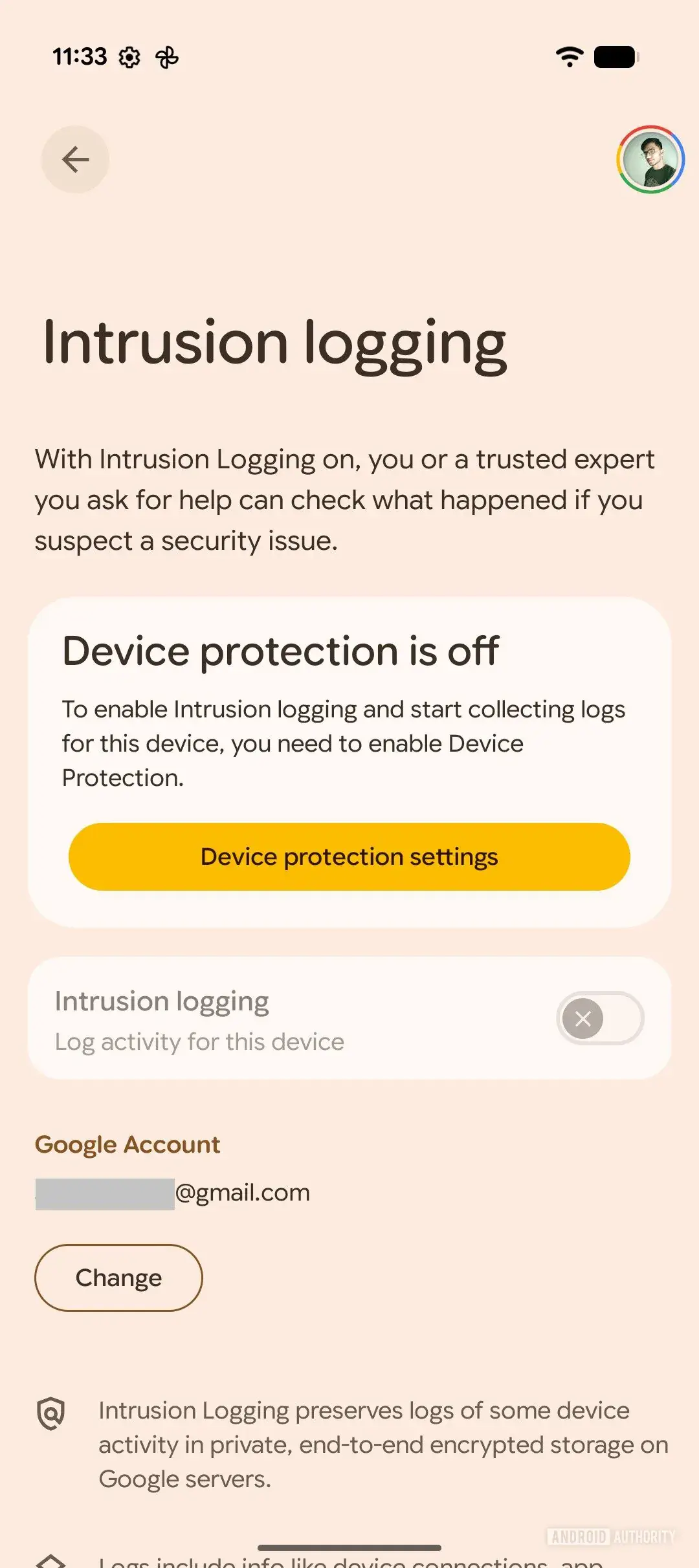 Paramètres de journalisation des intrusions Android 16
