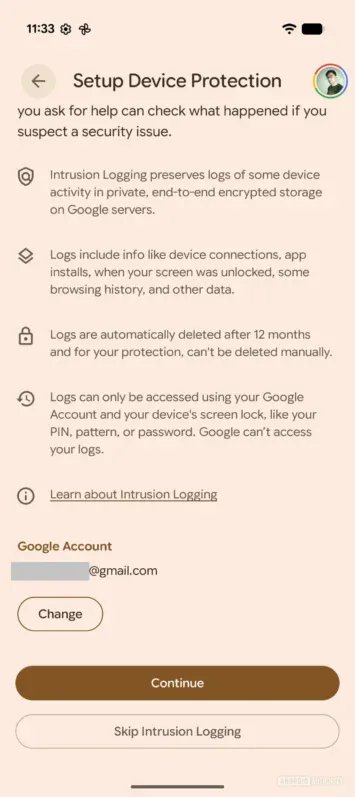 Configuration de la journalisation des intrusions Android 16 2