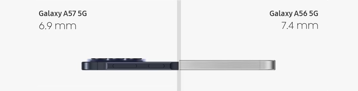 Le Galaxy A57 est plus fin et plus léger que son prédécesseur