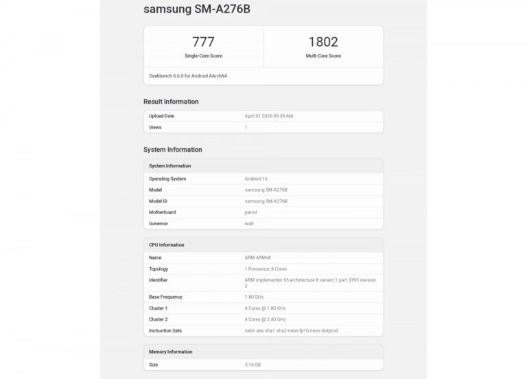 Le Samsung Galaxy A27 exécute Geekbench avec un chipset surprenant