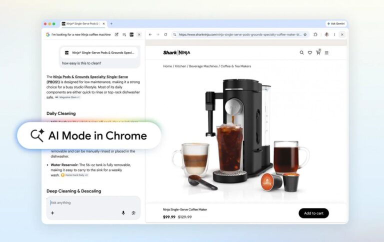 Le mode AI de Google dans Chrome ouvre désormais les liens côte à côte dans le même onglet