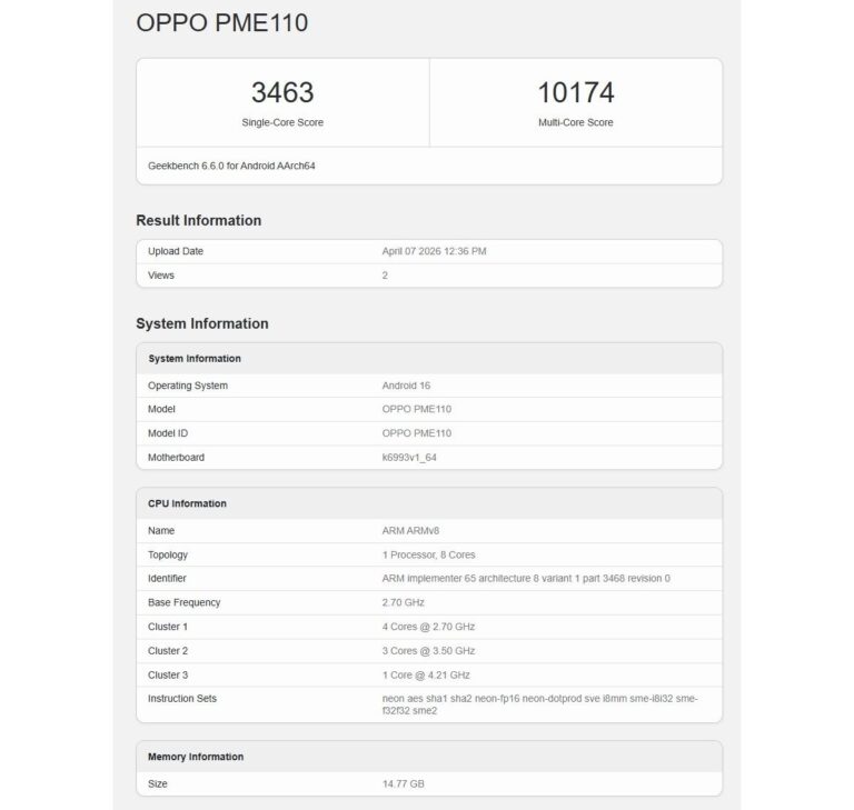 Oppo Find X9s Pro aura un téléconvertisseur, Geekbench run révèle son chipset