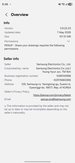 Dernière mise à jour Samsung Penup
