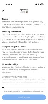 Journal des modifications de la mise à jour 125 de Meta Ray Ban Display