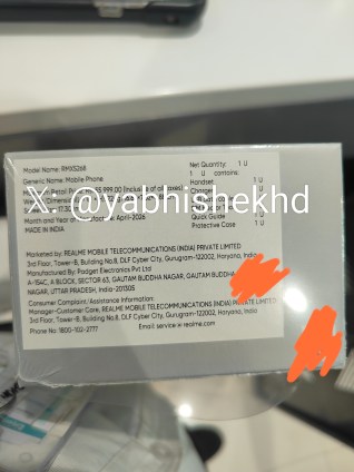 Image en direct du Realme 16T (à gauche) et boîte (à droite)