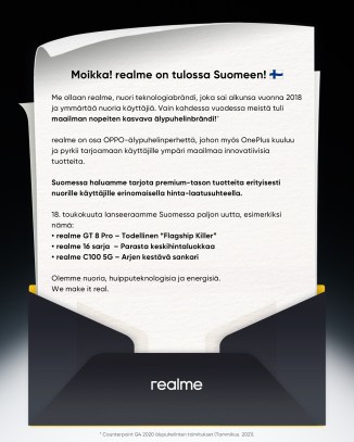 Realme annonce son retour sur le marché finlandais le 18 mai avec trois appareils