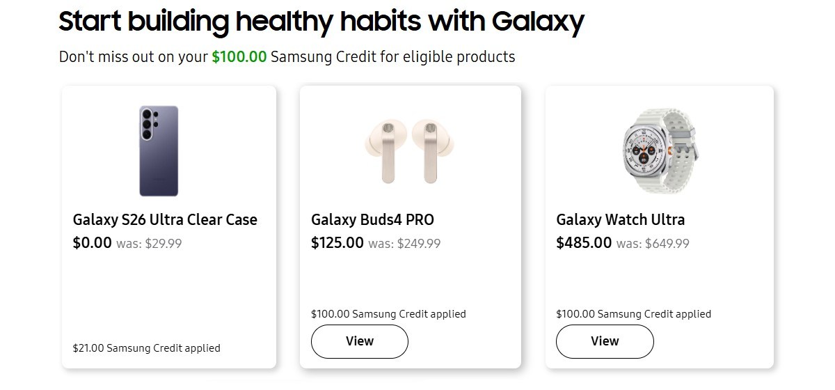 Vous pouvez utiliser le crédit Samsung de 100 $ pour réduire le prix des accessoires