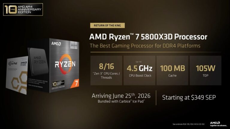 AMD revisite d&rsquo;anciens produits au Computex 2026 avec 5800X3D, 7700X3D et RX 9070 GRE