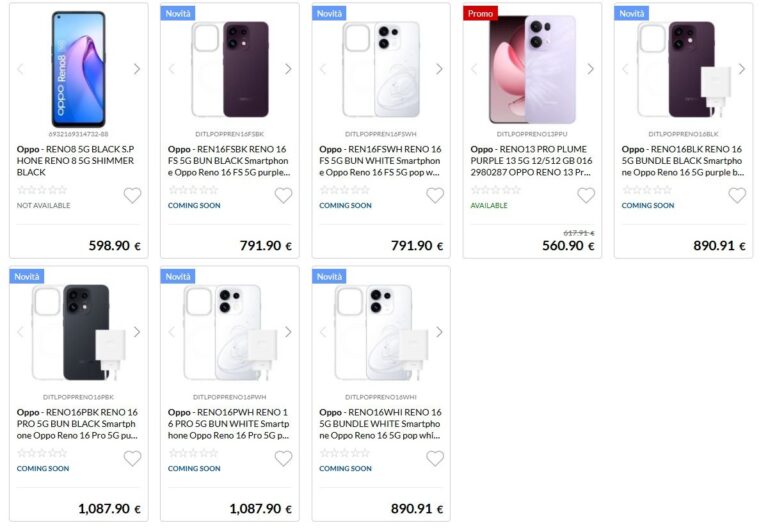 Fuite des prix des Oppo Reno16, Reno16 Pro et Reno16 FS pour l’Europe