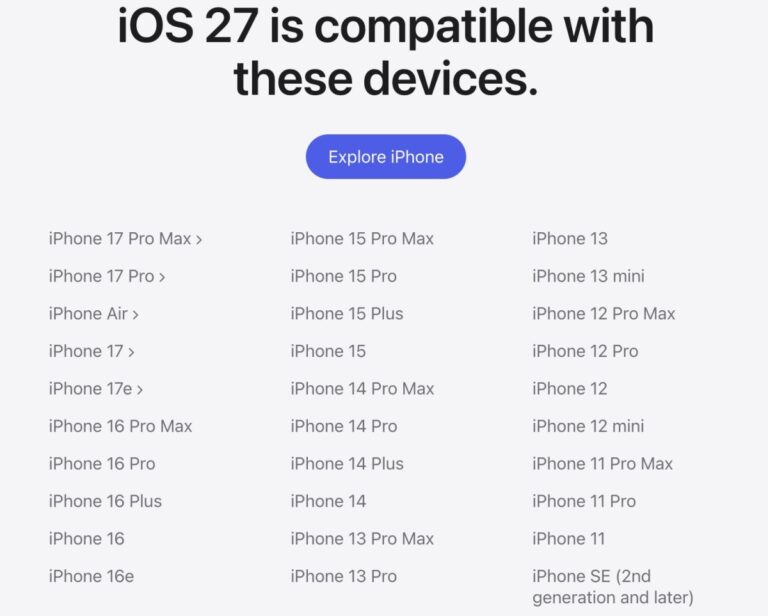 La liste de support d&rsquo;Apple pour iOS 27, iPadOS 27, macOS 27 et watchOS 27 est ici
