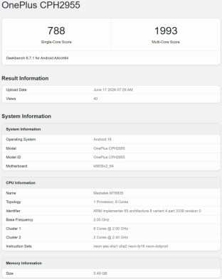 La vitesse de chargement du OnePlus N6 officiellement confirmée, le chipset révélé par Geekbench