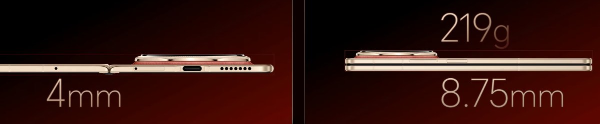 Le Honor Magic V6 mesure 4,0 mm déplié et 8,8 mm plié, il pèse 219 g