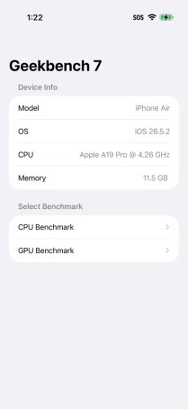 Test de l'iPhone Air Geekbench 7