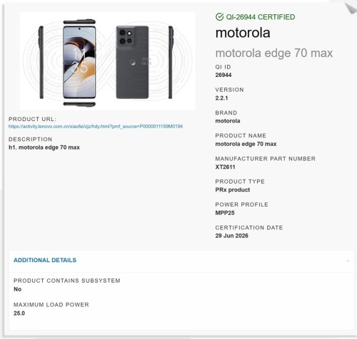 Le Motorola Edge 70 Max est certifié avec la recharge sans fil Qi2 25W