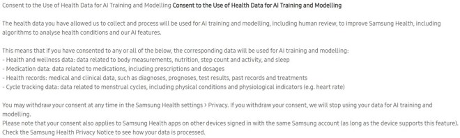 Les utilisateurs de Samsung Health ont été invités à autoriser l&rsquo;utilisation de leurs données de santé pour la formation à l&rsquo;IA, sinon elles seront supprimées