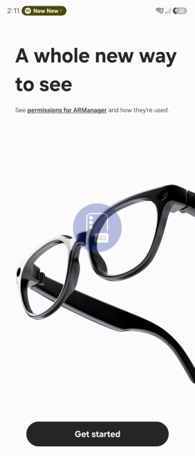 Lunettes Samsung Galaxy et leur étui présentés dans l&rsquo;application Galaxy Glasses Manager