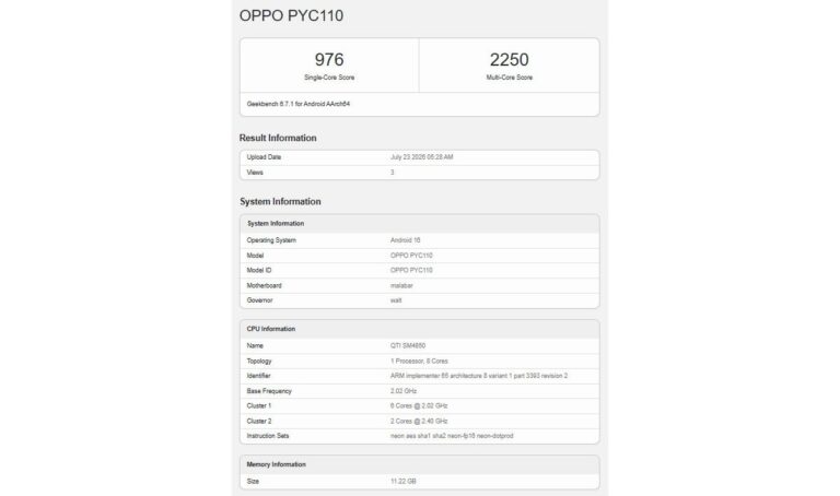 Oppo A7 Pro Max vient peut-être d&rsquo;exécuter Geekbench, confirmant sa quantité de SoC et de RAM