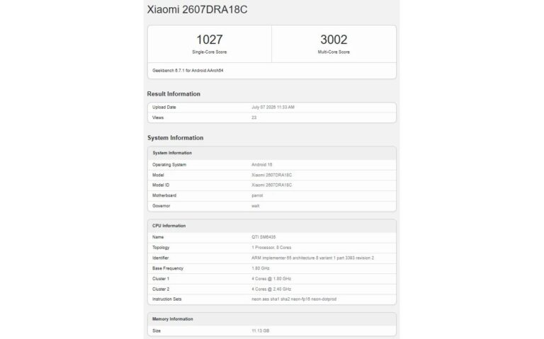 Redmi Note 17 vient peut-être d&rsquo;exécuter Geekbench, révélant son chipset et sa quantité de RAM