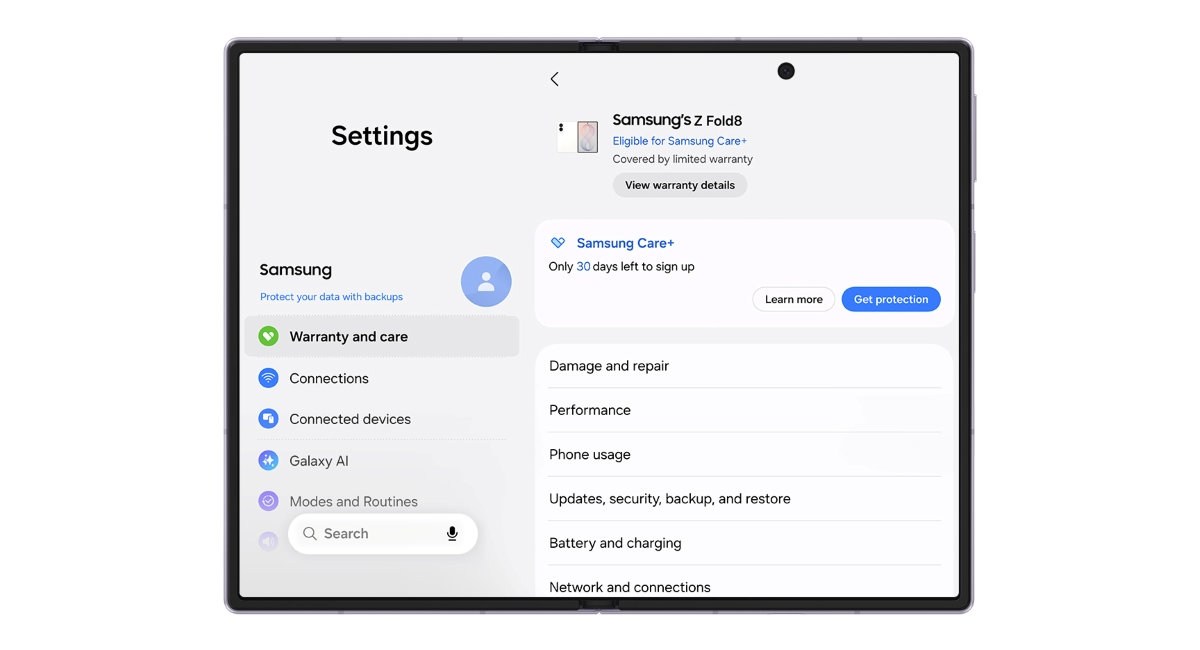 Samsung détaille le nouveau menu Garantie et entretien dans One UI 9