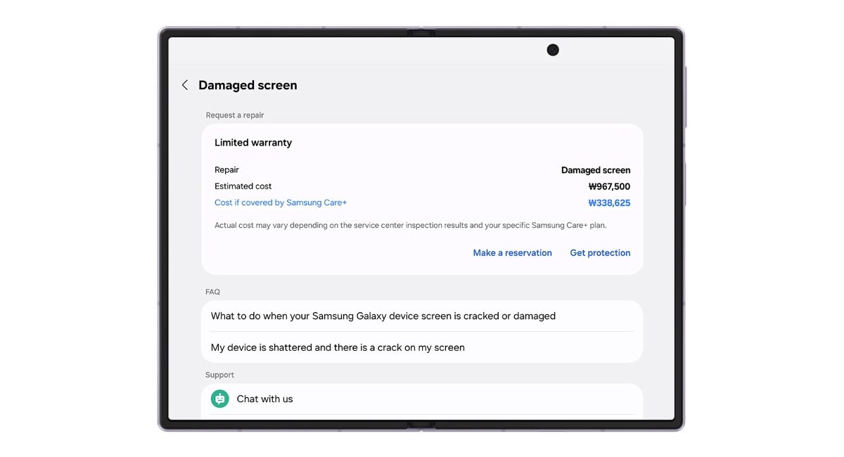 Samsung détaille le nouveau menu Garantie et entretien dans One UI 9