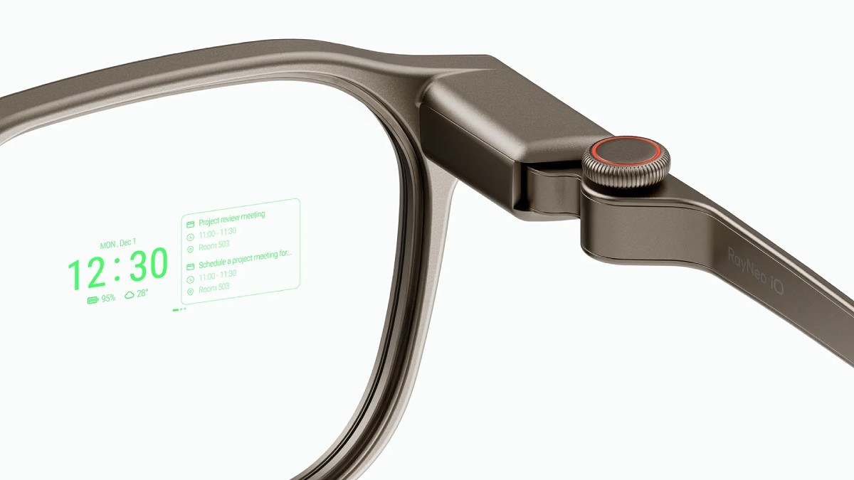 Les lunettes RayNeo iO ont un écran monochrome et une couronne numérique de type montre intelligente 